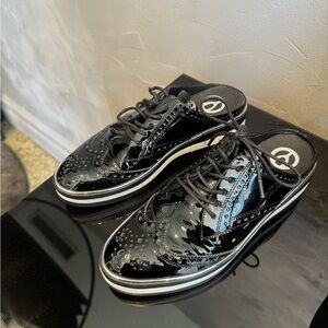 women Black Patent Leather Brogues